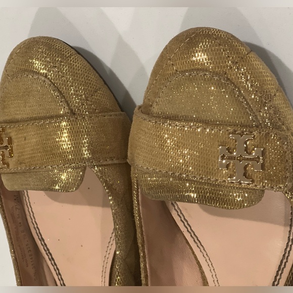 Tory Burch Leila Gold leather Shimmer Loafers Size 7.5 - Picture 4 of 11